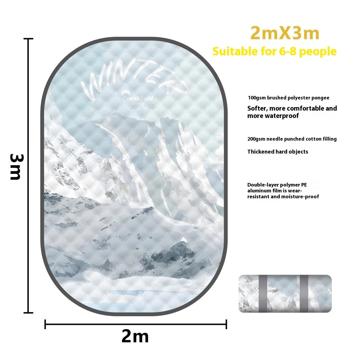 Waterproof thickened outdoor picnic mat in a Four Seasons colour, shown unrolled on grass.