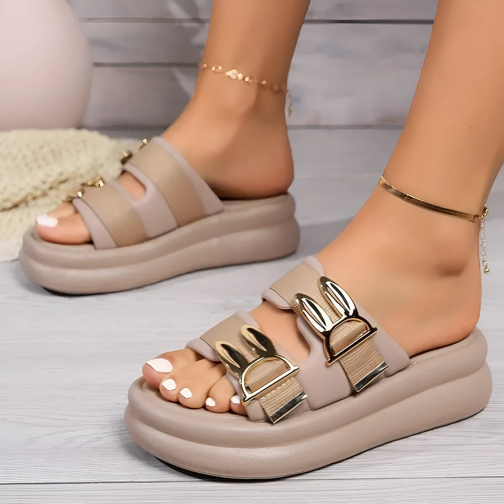 Women's apricot suede slippers with thick rubber sole, size 38