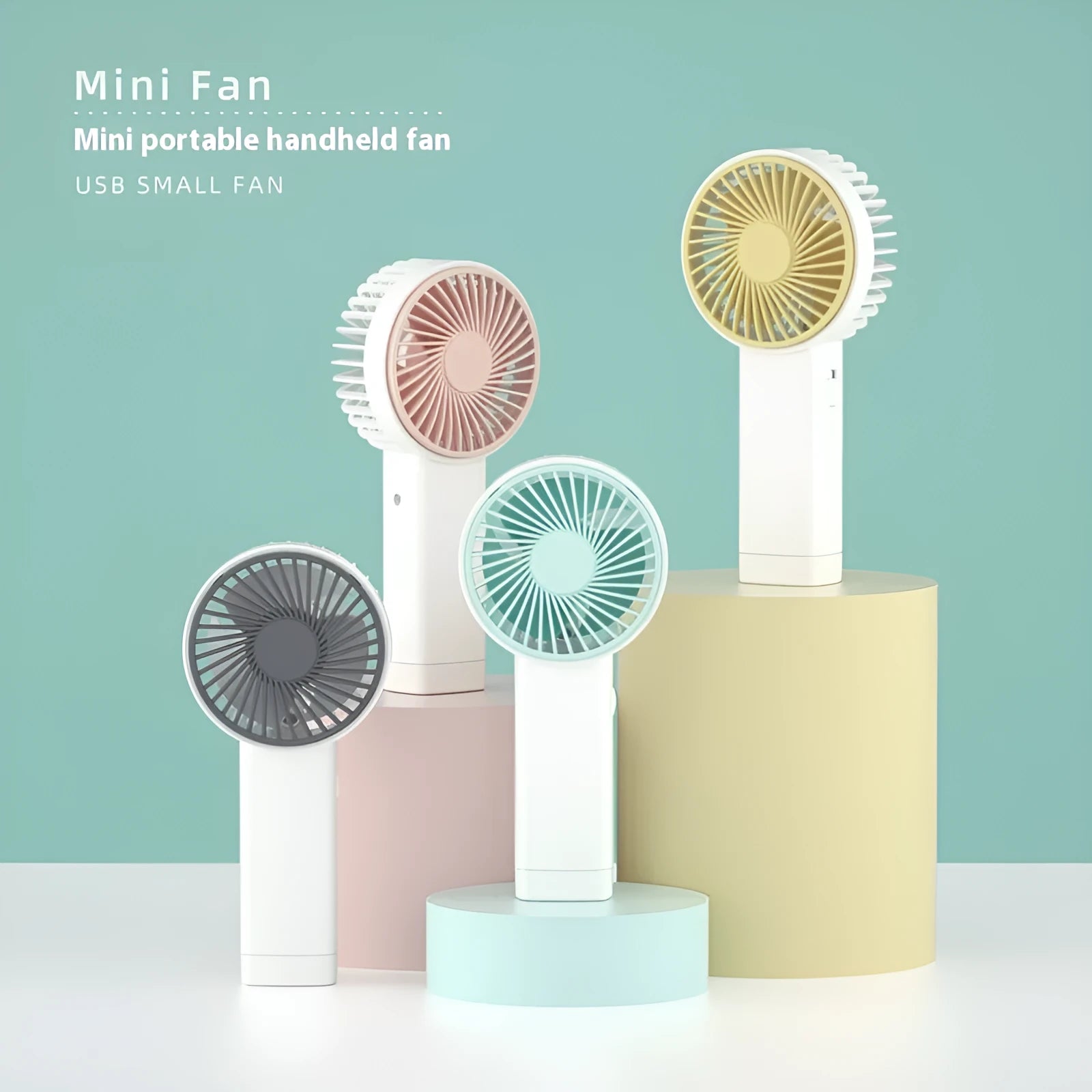 Outdoor portable USB rechargeable handheld fan in pink with plastic blades and brushed motor