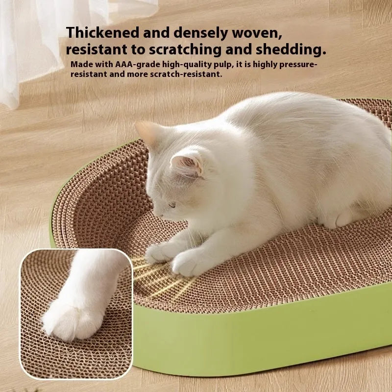 Green oval corrugated paper cat scratch board nest bed with a 55cm diameter