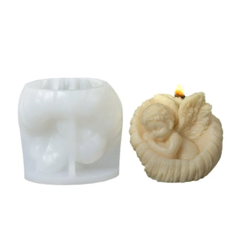 Silicone angel mold for aromatherapy candles and soap with irregular shell and rose angel designs