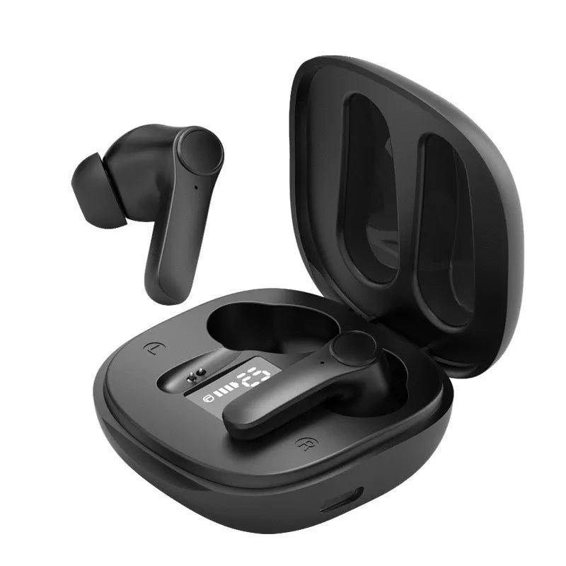 Black wireless Bluetooth translation headphones with touch controls and silicone earmuffs
