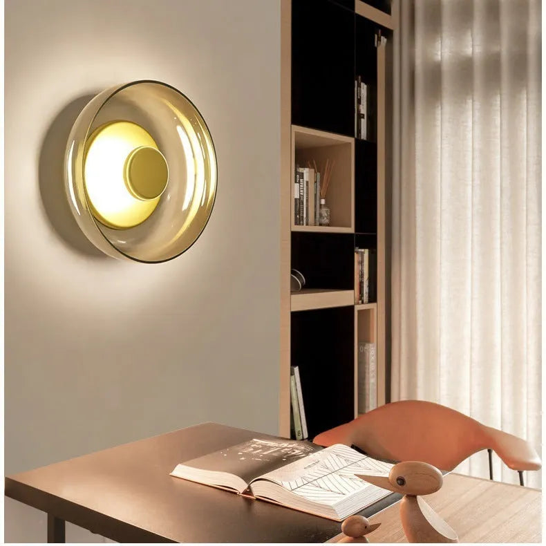 Scandinavian glass wall lamp with petal-shaped shade in gold and transparent glass, 230mm