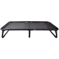 Folding steel frame dog camp bed with grey mesh fabric and a mattress in size large.