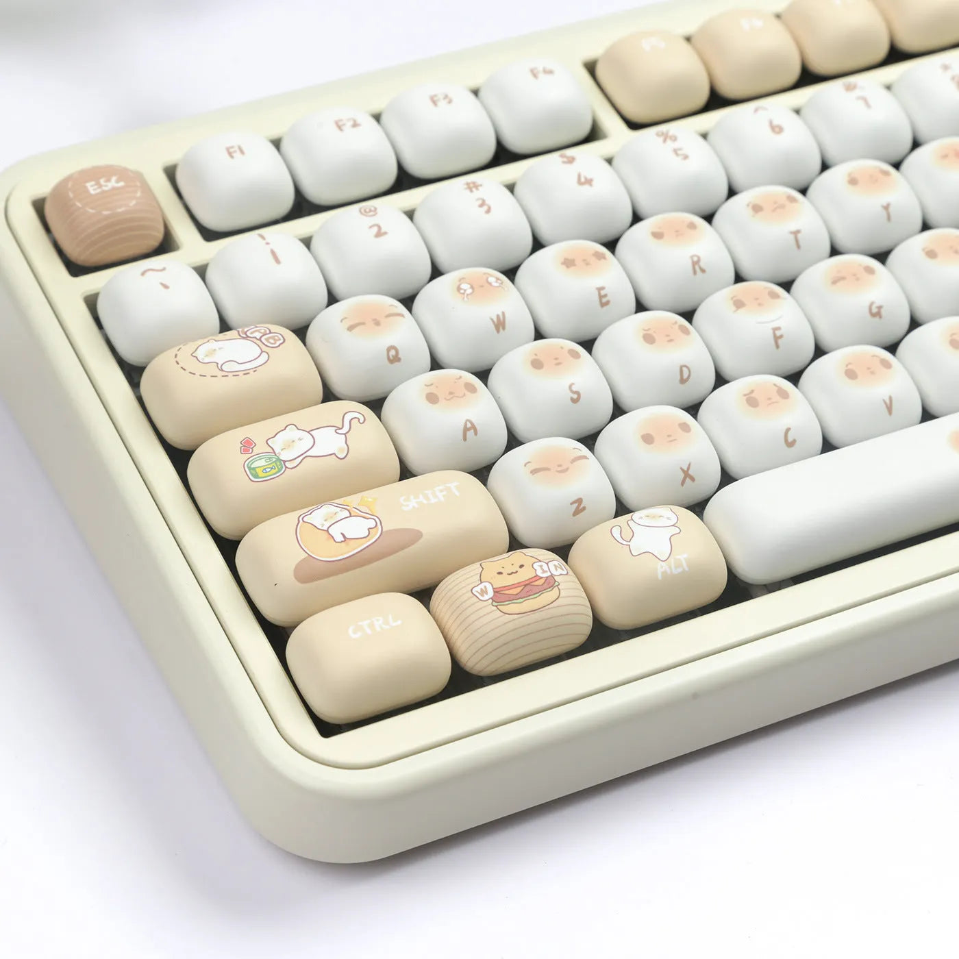 26-piece PBT key cap set with steamed bread design for mechanical keyboards, showing march past colour scheme