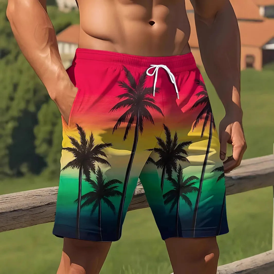 Man's quick-drying micro-elastic swimming trunks in a choice of colours on a size chart background.