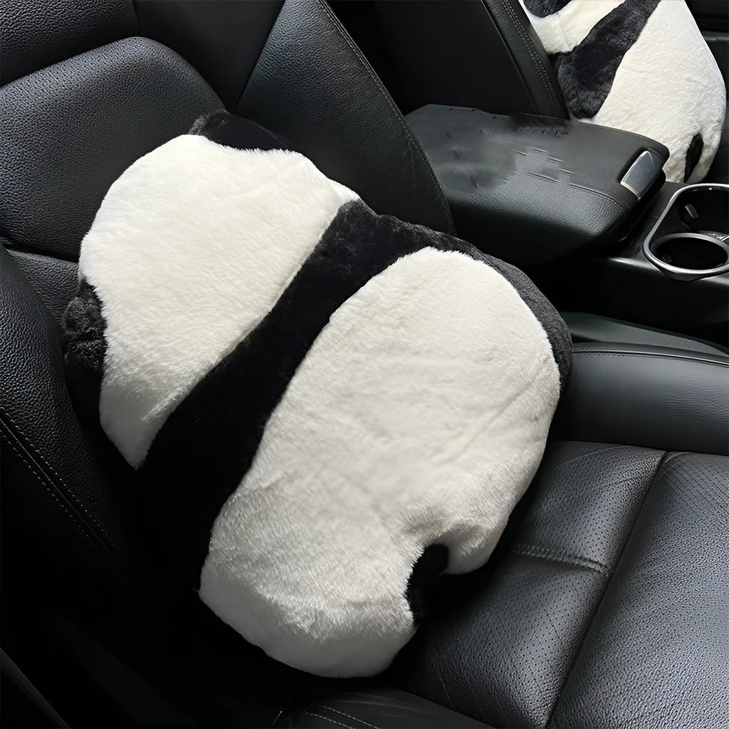 Cartoon panda design plush automotive seat cushion and lumbar support pillow