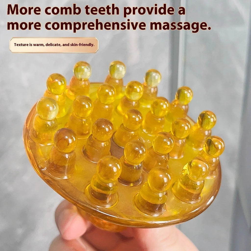 Brown and yellow disc massage comb with 21 teeth for head meridian therapy