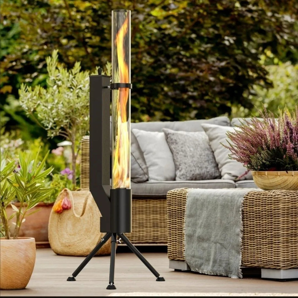 Vertical iron wood burning rocket furnace stove for outdoor garden heating