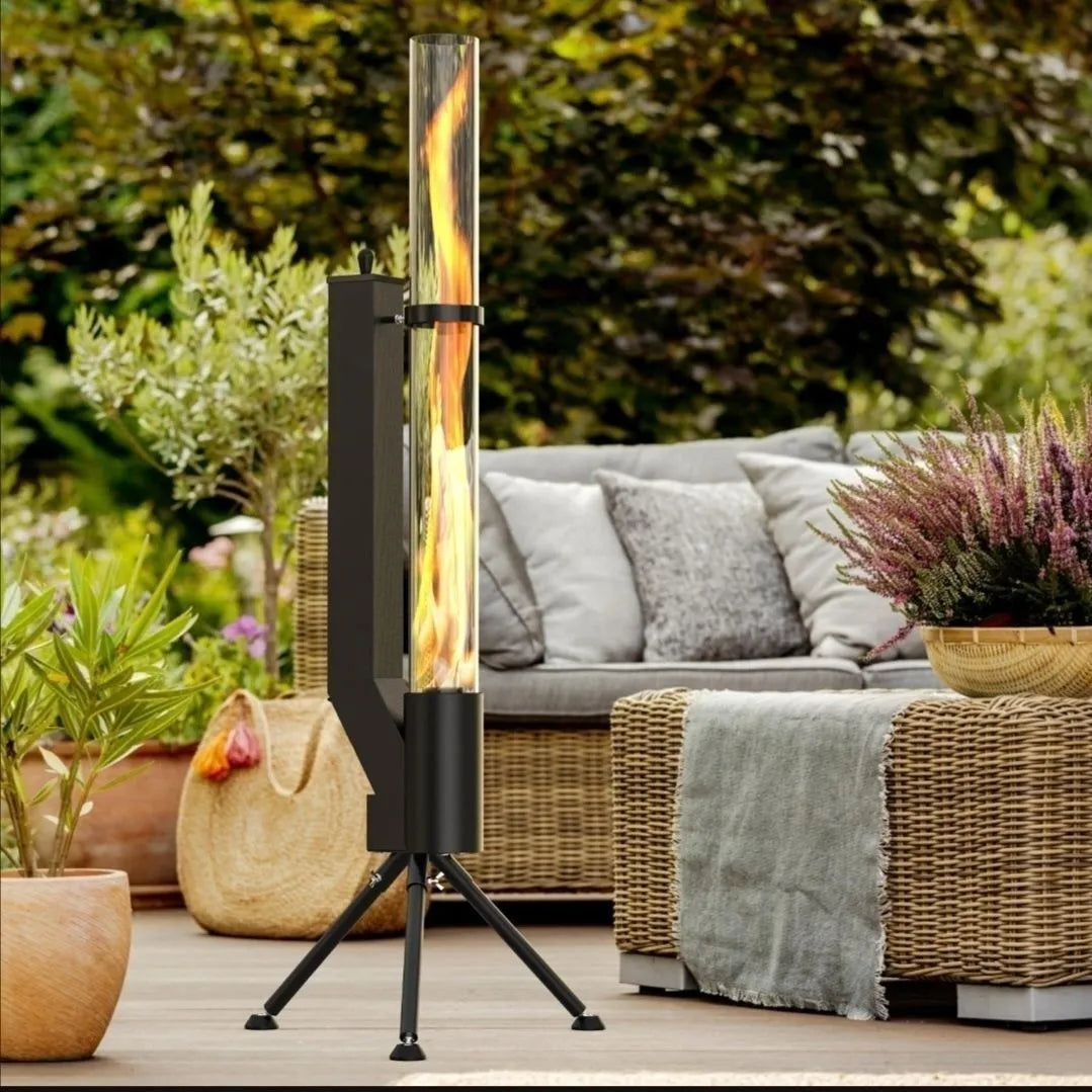 Vertical iron wood burning rocket furnace stove for outdoor garden heating
