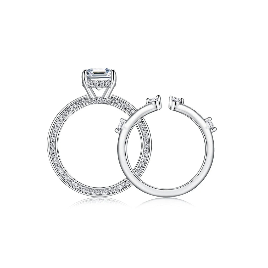 Star Eye octagonal 7x9mm moissanite ring platinum plated S925 silver on white background
