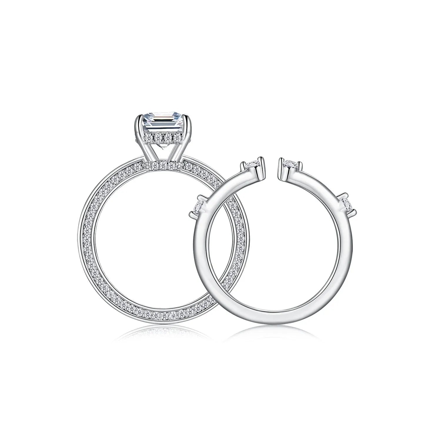 Star Eye octagonal 7x9mm moissanite ring platinum plated S925 silver on white background