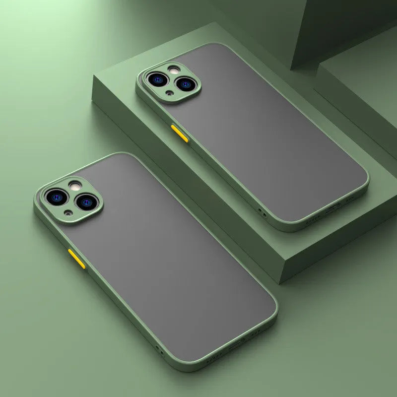 Frosted hard plastic iPhone case with fine hole pattern and full camera lens protection