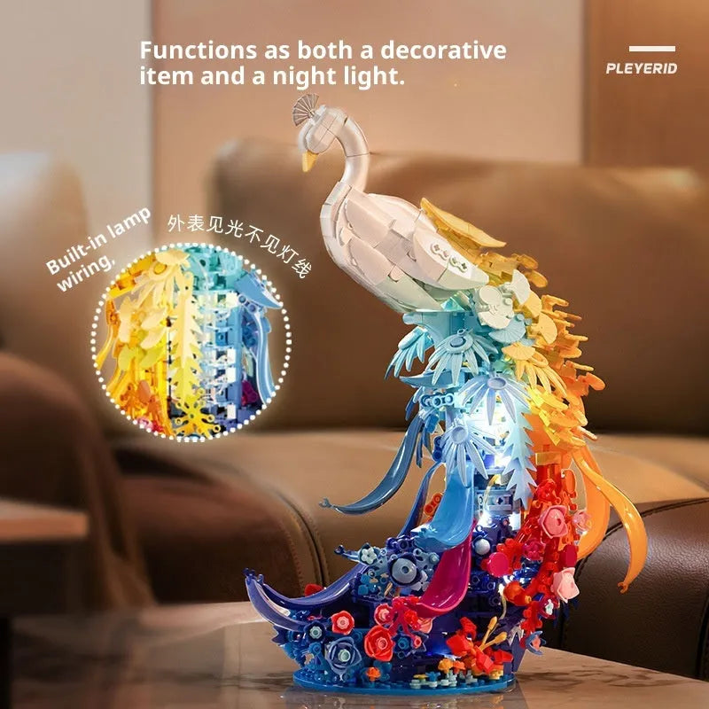 Plastic building blocks toy for Peacock or Swan assembly, small particles, colour box packaging