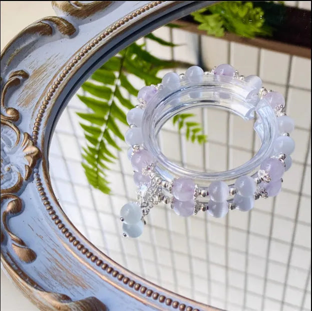 Handmade opal amethyst crystal bracelet with moon-shaped centrepiece over 20mm