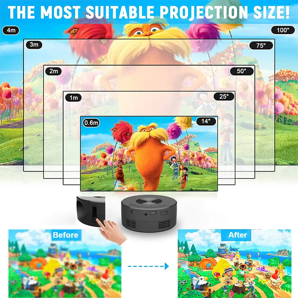 Black mini portable children's phone projector with compact square design.