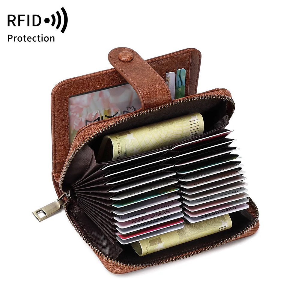 Leopard print small multifunctional zipper wallet with card slots and contrast stitching