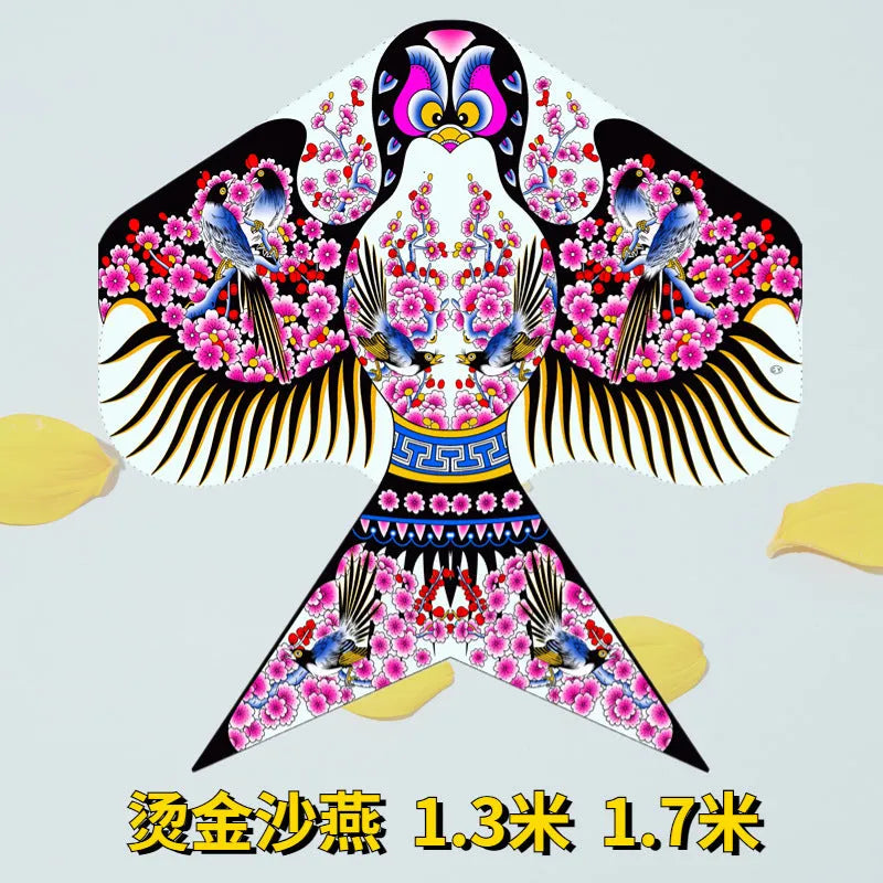 Handmade bronzing sand swallow butterfly kite in 1.3m gold-plated polyester fabric with peony pattern