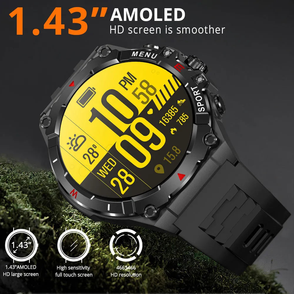 V76 GPS watch in black with built-in compass and altimeter on a white background