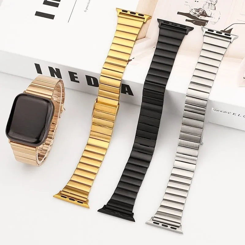 Stainless steel watch strap 202 x 17mm with brushed finish, available in silver gold rose gold and black for Apple Watch