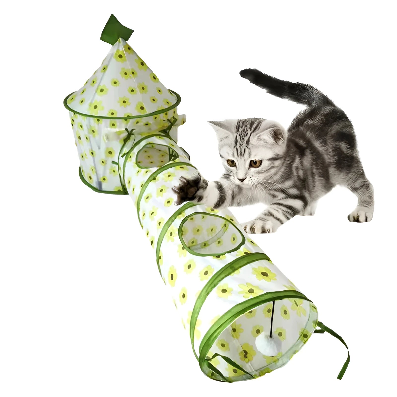 Foldable cat play tunnel with removable tubes and bunny tent in colour kitten design