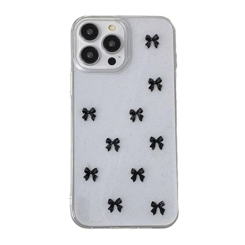 Epoxy glitter bow silicone phone case for iPhone 16 Pro Max in white