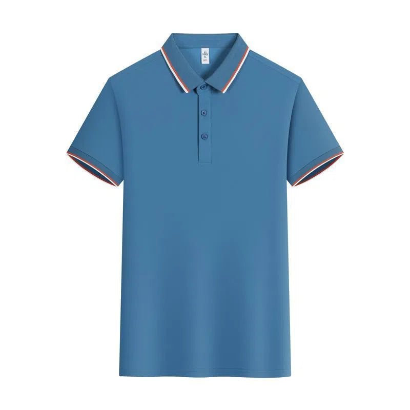 Summer ice silk lapel short sleeve polo shirt for men in straight cut casual style
