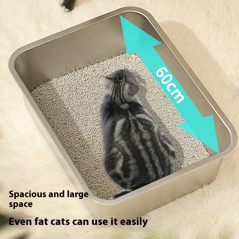 Large stainless steel cat litter box 60x40x20 cm anti-wear anti-corrosion