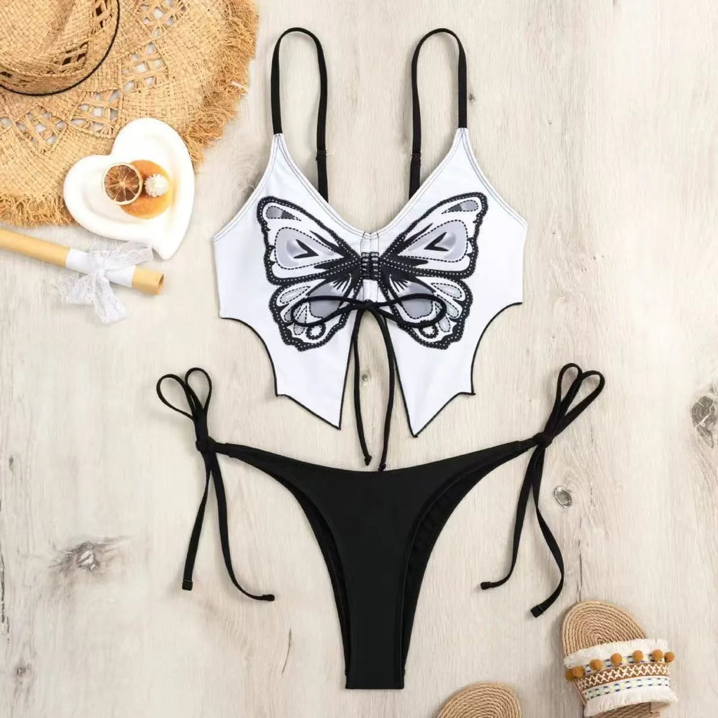 Women's purple bikini set with bow style top and high-cut briefs for swimming and fitness