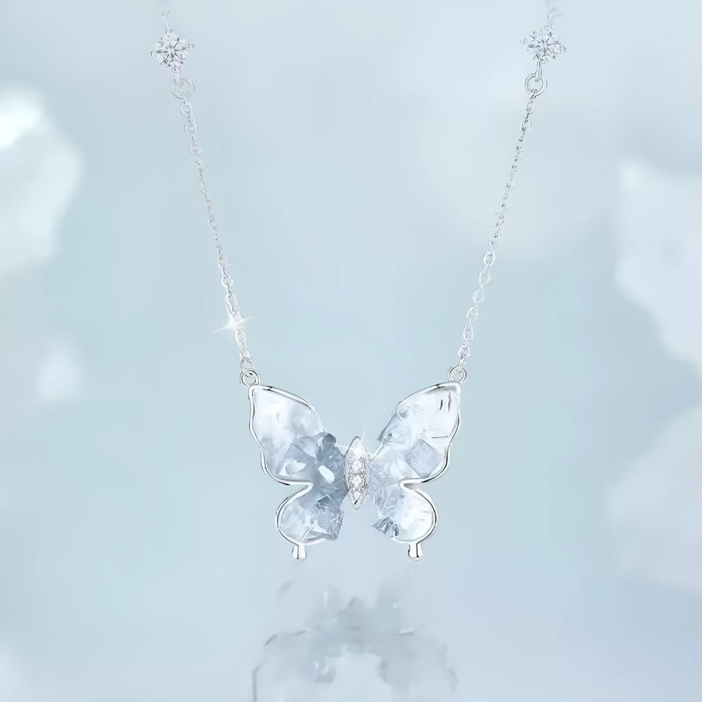 S925 silver Bingyu butterfly pendant necklace on an adjustable O-ring chain.