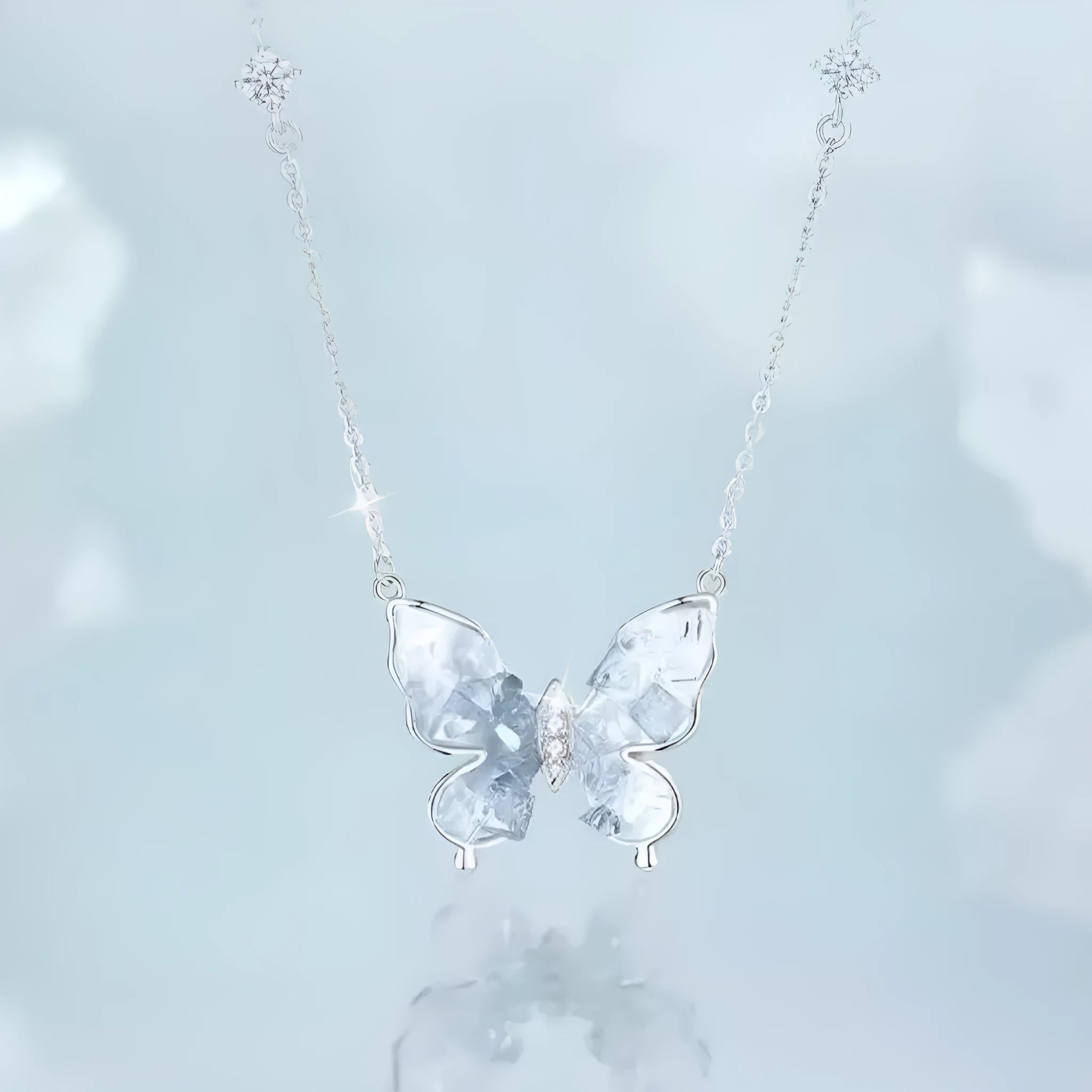 S925 silver Bingyu butterfly pendant necklace on an adjustable O-ring chain.