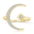 S925 sterling silver star moon adjustable opening ring for women in gold colour