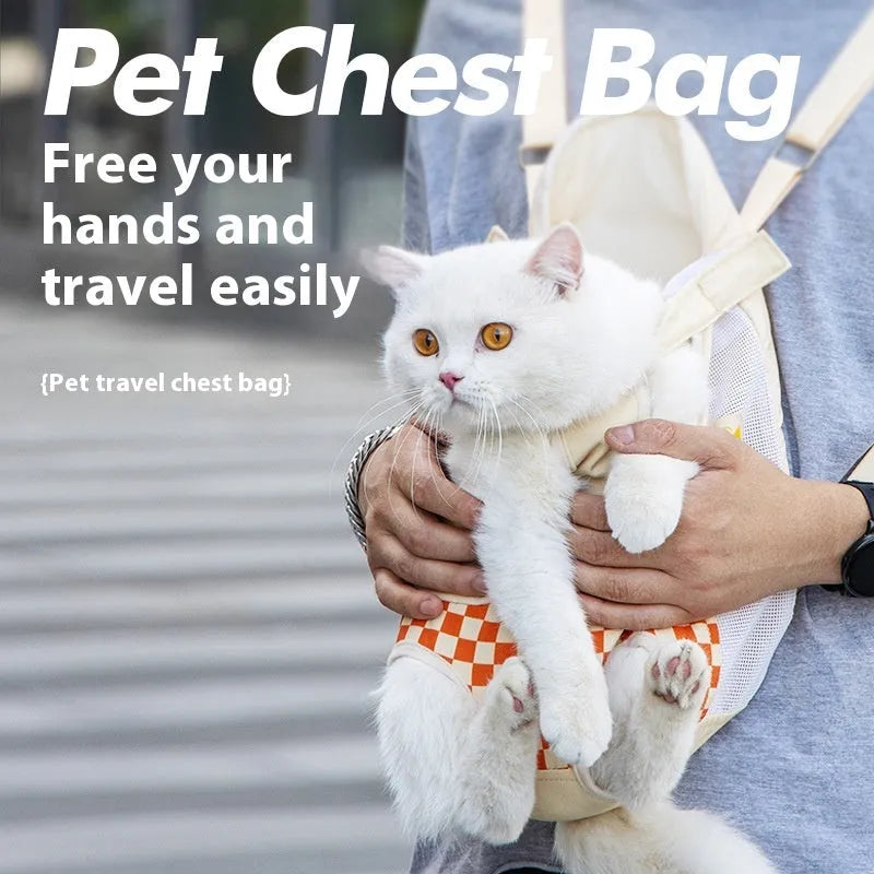 Soft non-woven polyester canvas pet backpack worn on chest for cat transportation in VC orange colour