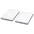 Ultra-thin magnetic power bank in dark grey colour with alloy shell showing dimensions