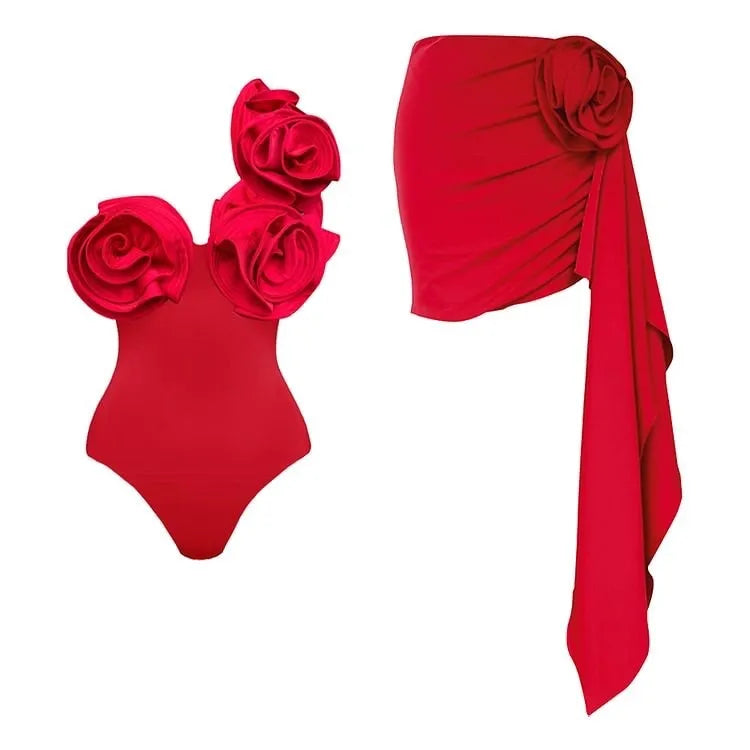 Red one-piece swimsuit for women with sleeveless design and solid colour.