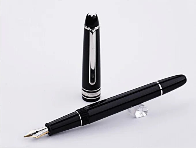 Two-colour nib iridium fountain pen with glossy resin metal barrel and black clip