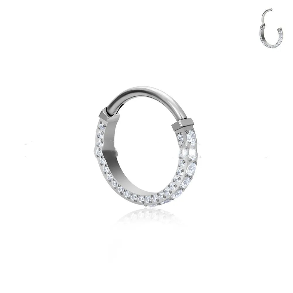 G23 titanium alloy three-sided inlaid zircon nose ring earring, unisex, geometric shape