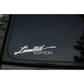 Reflective plastic bumper sticker with English text, shown in black, white, and colourful options.