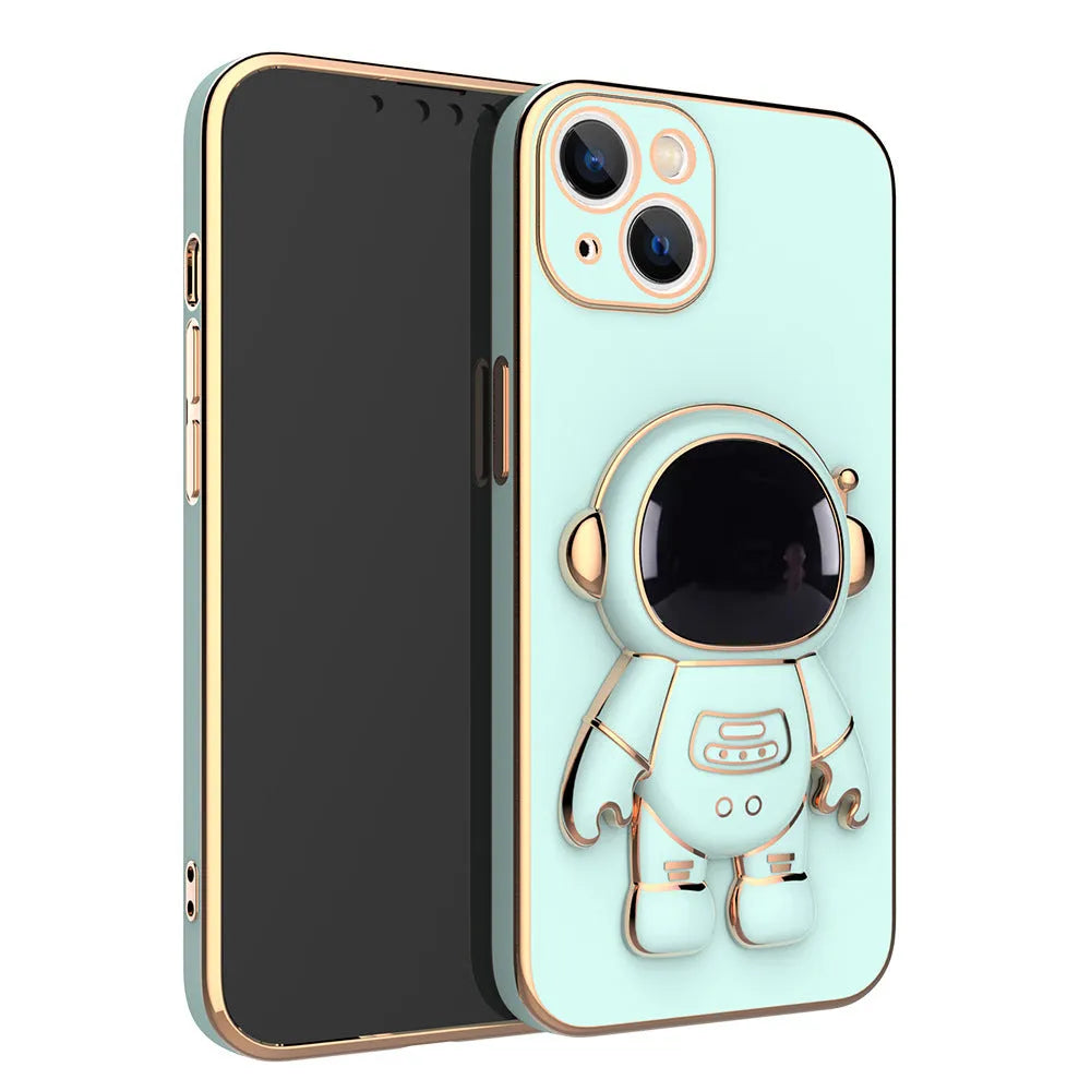 3D astronaut TPU phone case with electroplating bracket for iPhone 13 in grey