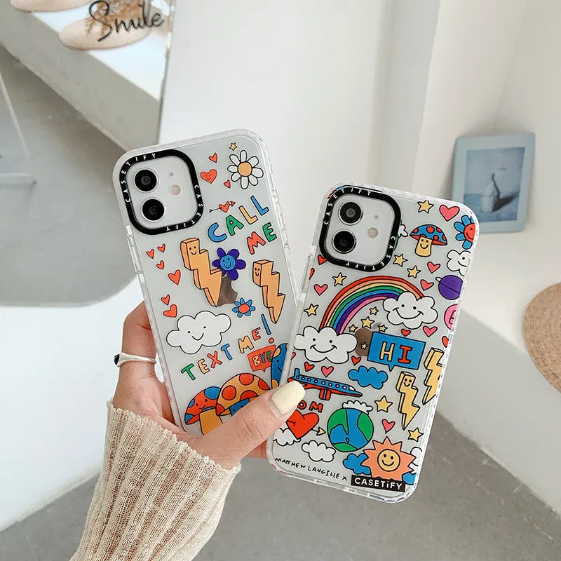 Graffiti colourful high-transparency TPU back cover phone case for iPhone, Lightning Mushroom colour option