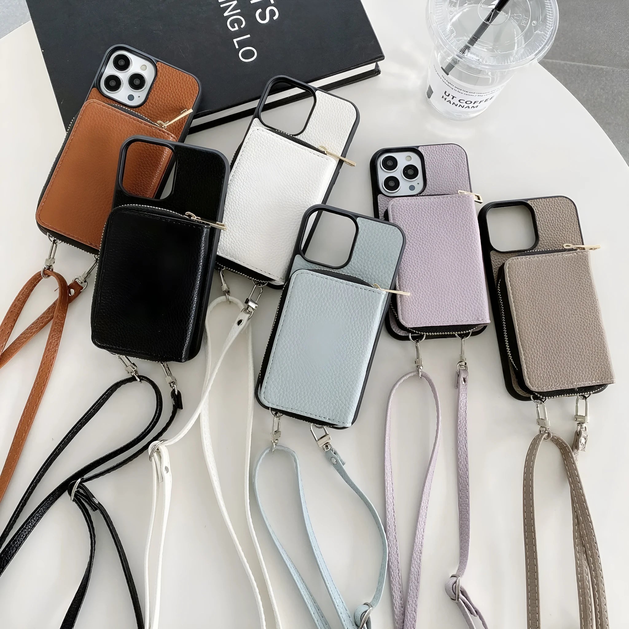 Litchi pattern textured protective case for iPhone, shown in multiple colour options.