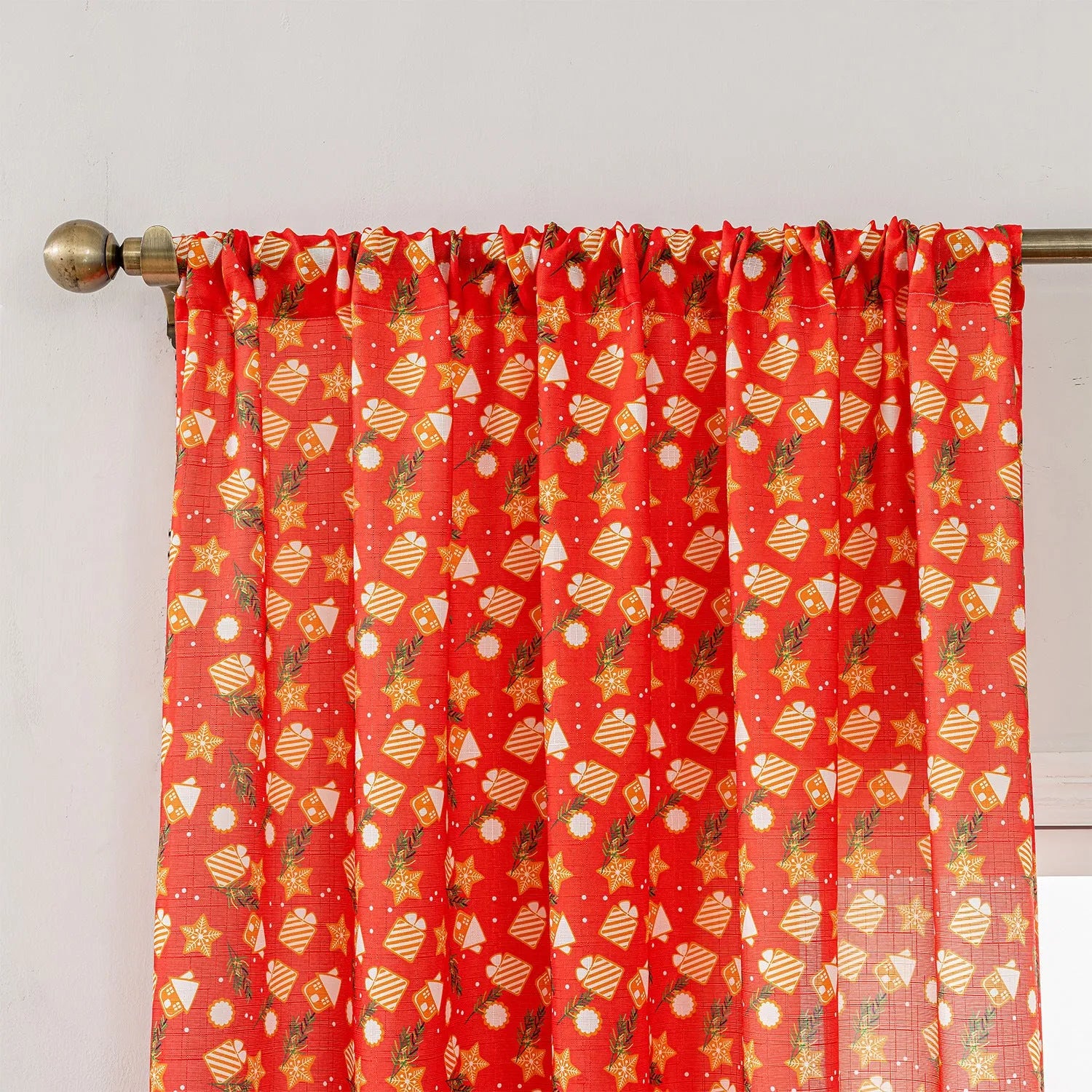 Green printed curtain with cartoon snowman and angel pattern, 1 metre length