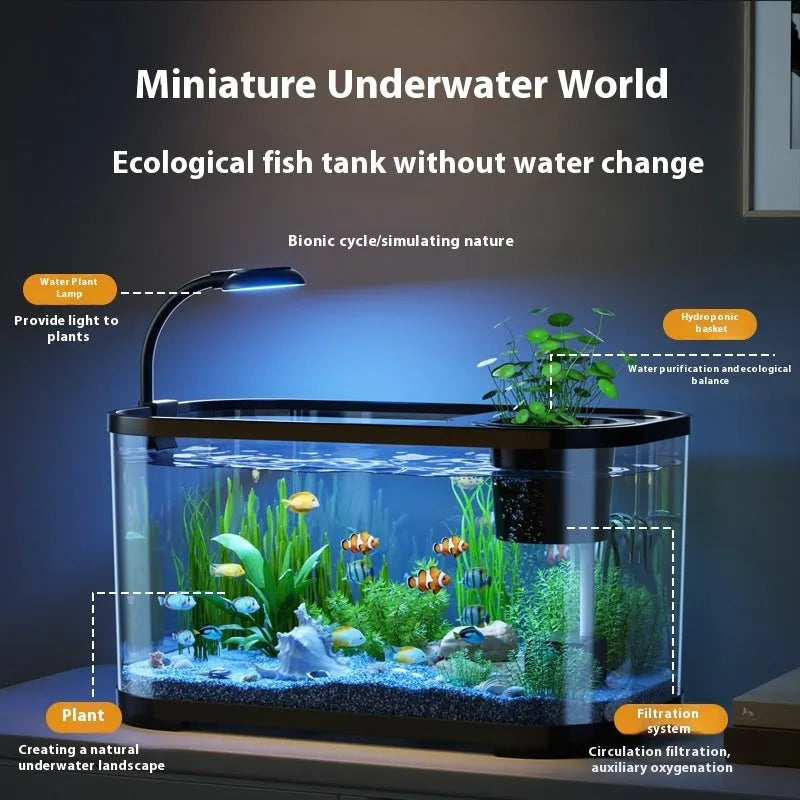 Ecological desktop fish tank with integrated filter system in luxury white colour