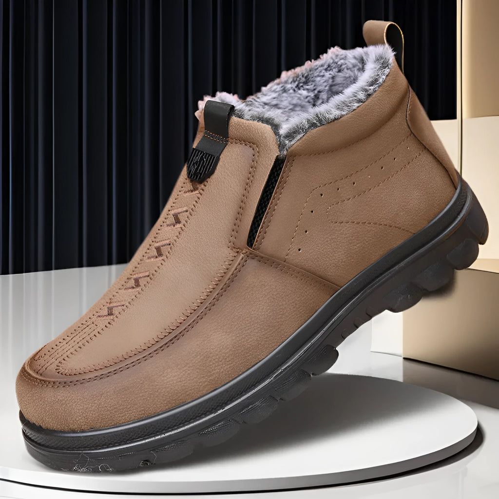 Black plus-size men's thick-soled slip-on cotton shoes with round toe and suede upper