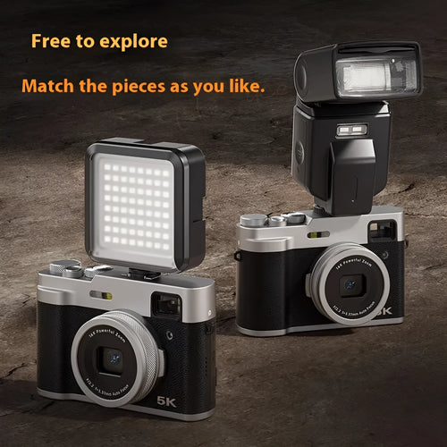 5K HD digital camera with dual front and rear cameras, 2.88-inch display, in black or brown colour