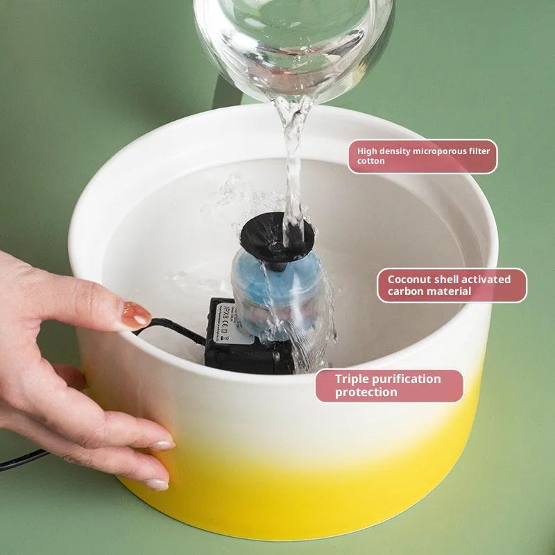 Ceramic cat water dispenser drink fountain USB powered in Bondi Blue Gradient colour