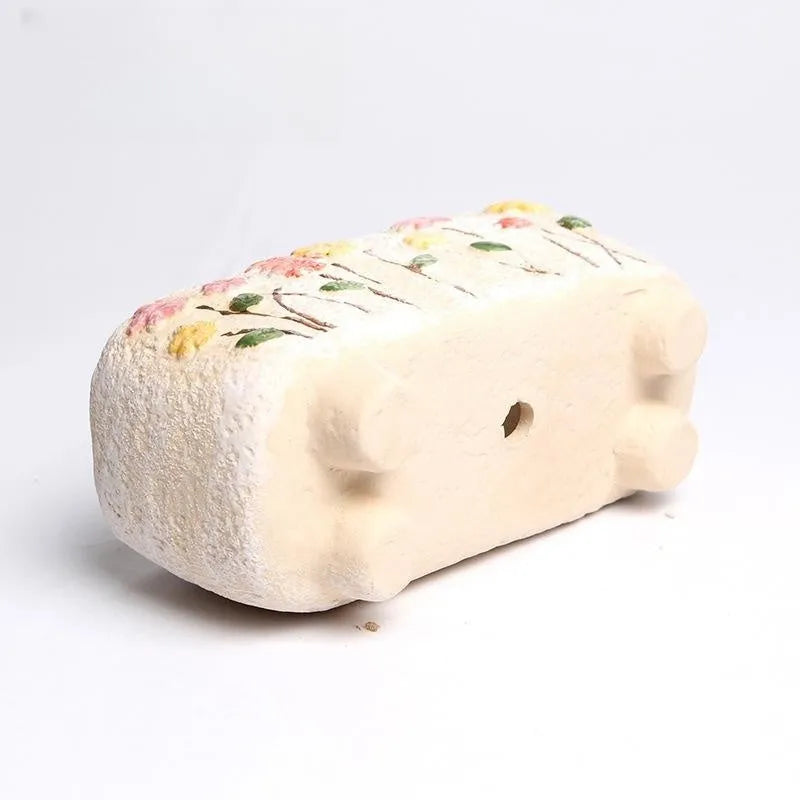 Hand-painted rectangular ceramic flower pot for succulents measuring 13.7cm long by 6.2cm wide