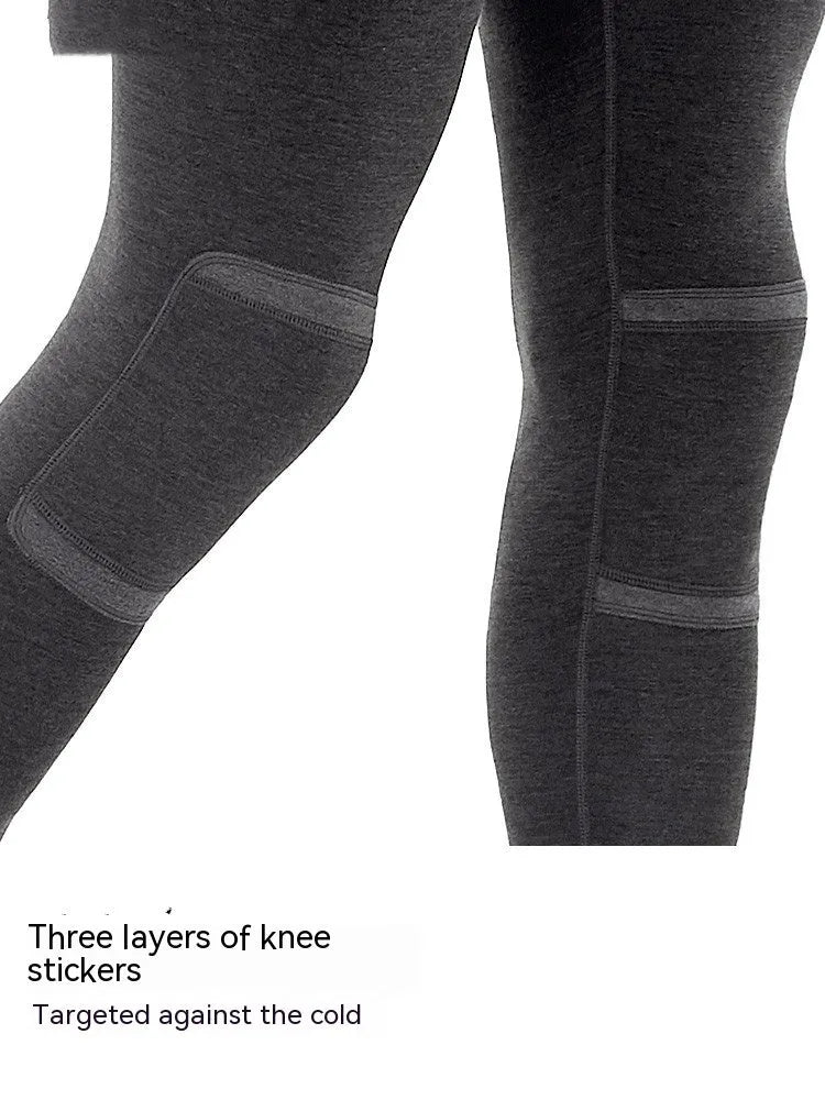 Men's warm graphene thickened trousers in double-sided black, full-length mid-waist design, size L