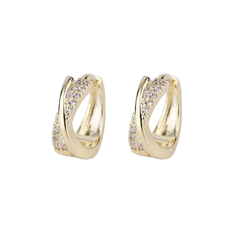 Geometric copper drop earrings with zircon treatment in 14K yellow gold colour