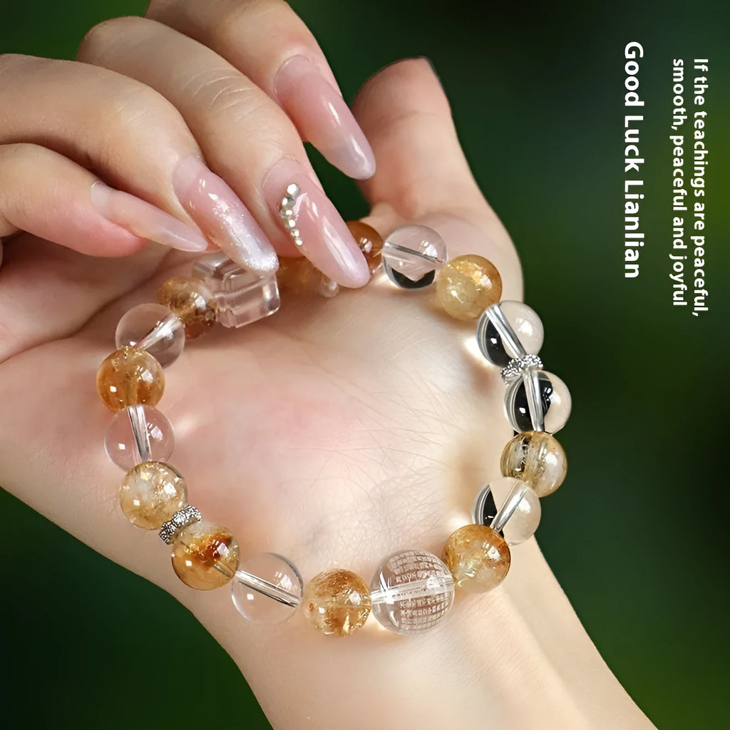 Women's beaded bracelet with Huang Tajing white crystal, yellow tower crystal and freshwater pearls